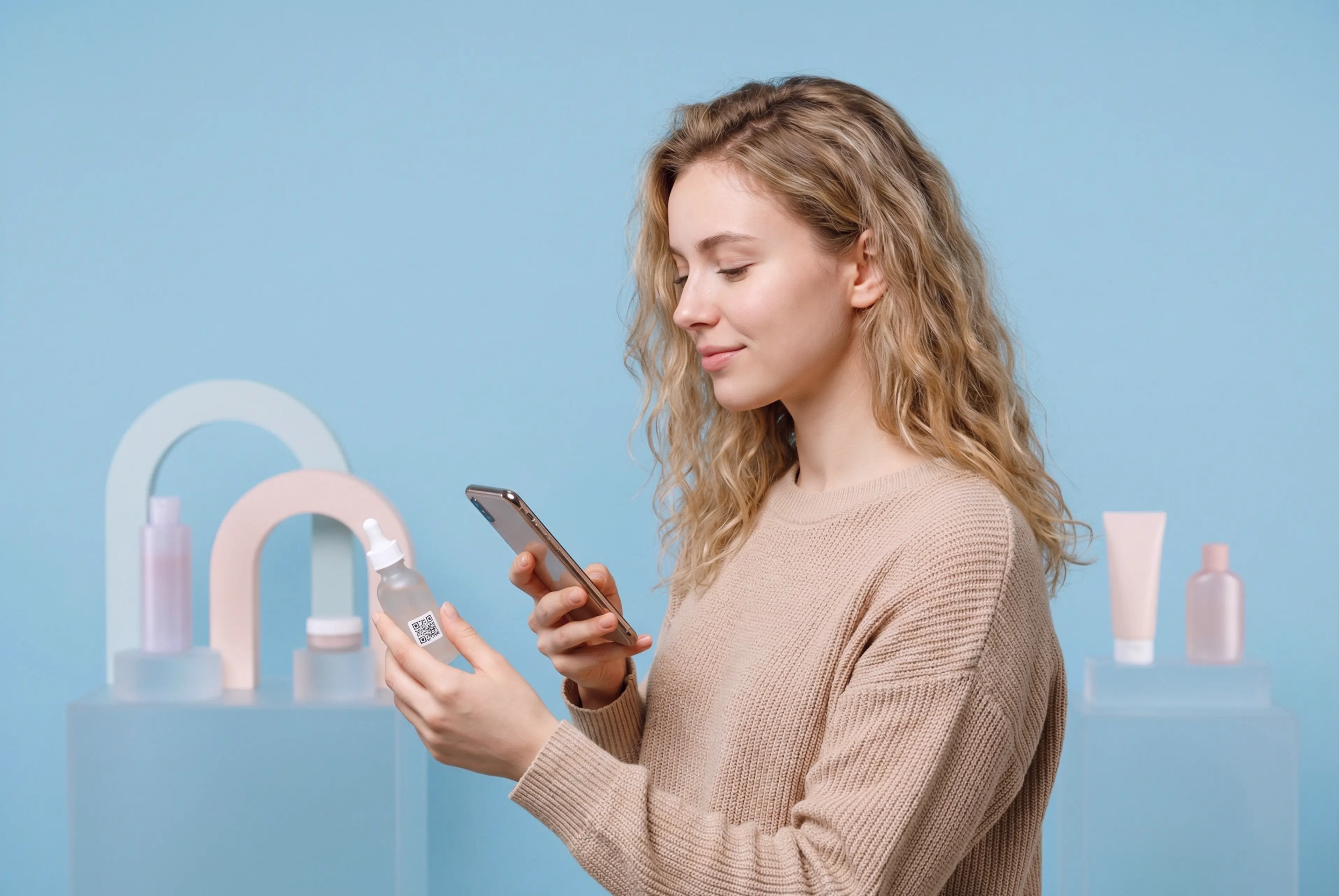 Person scanning a product label with their phone in a store